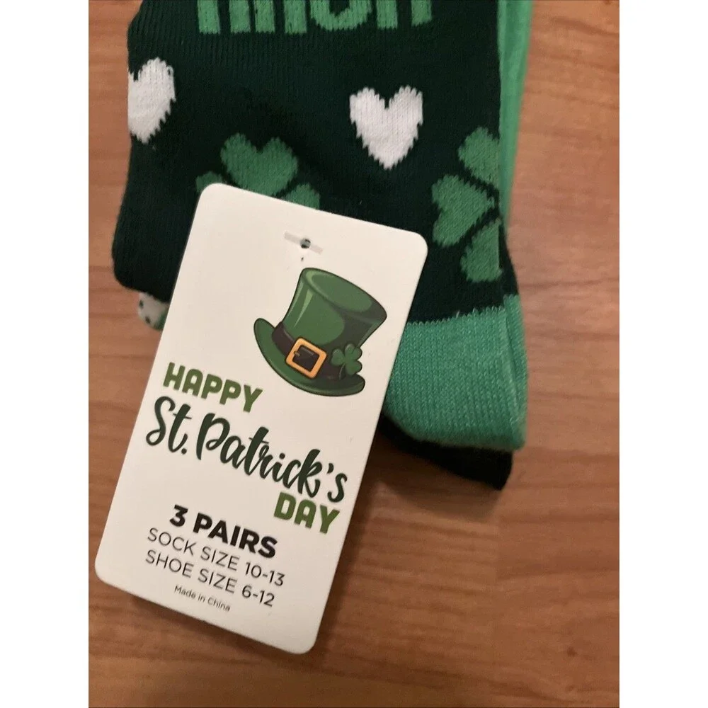 St. Patrick's Day Luck Of The Irish Socks 3 Pairs Shoe Size 6-12 & 10-13